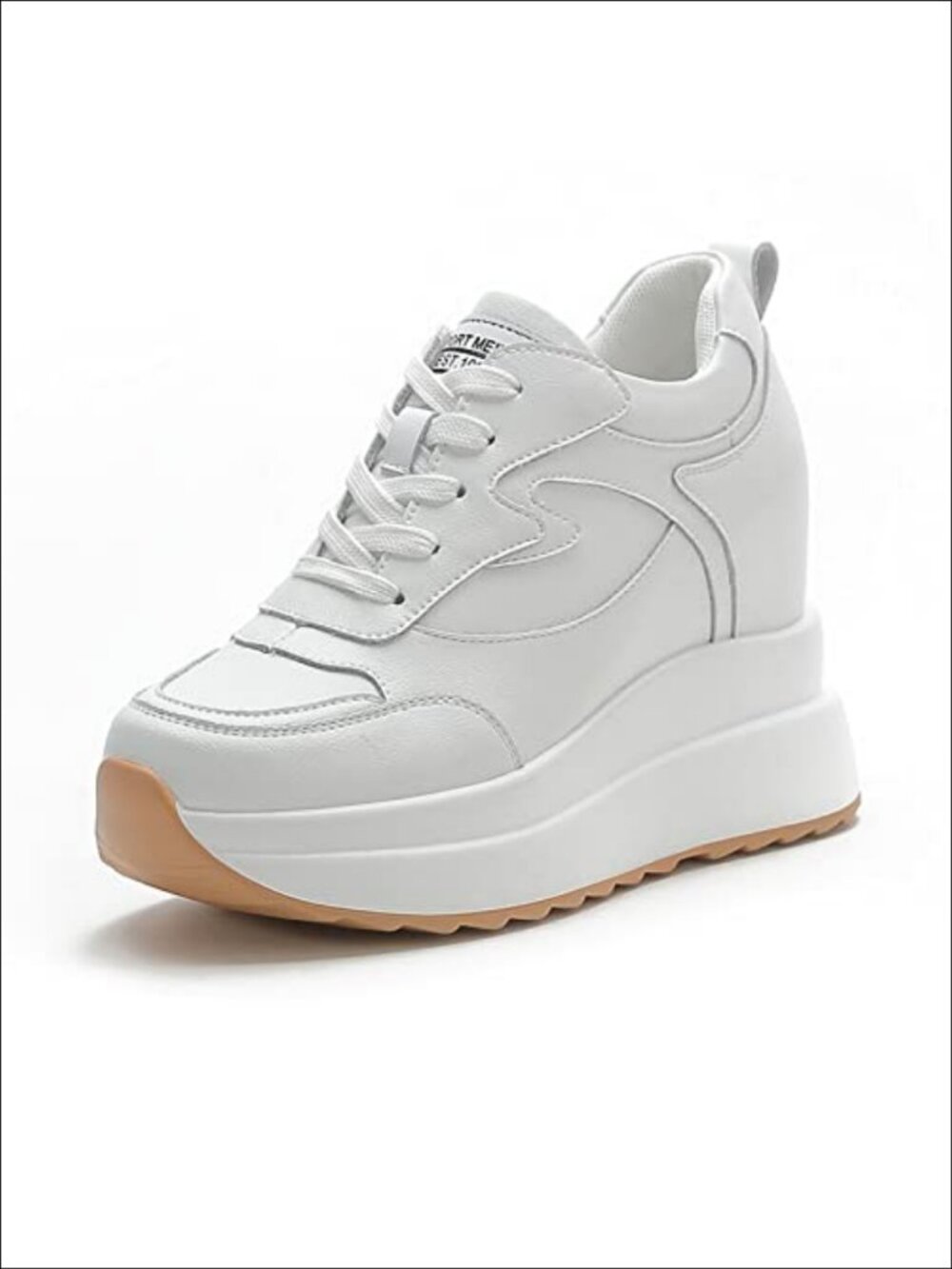 Platform Sneakers Women High Hidden Heel Wedge Leather Chunky Lace Up Tennis